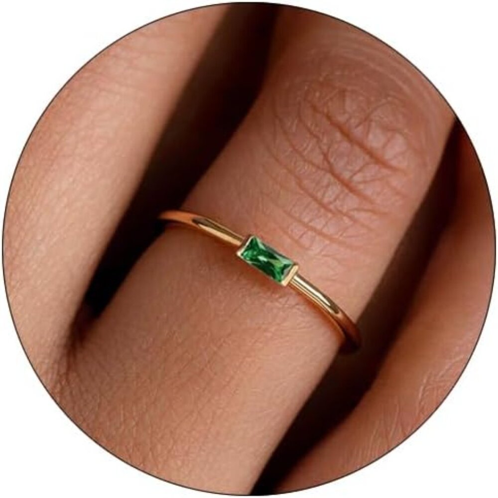 Women 14k Gold Plated Non Tarnish Thumb Stackable Ring Gemstone Jewelry